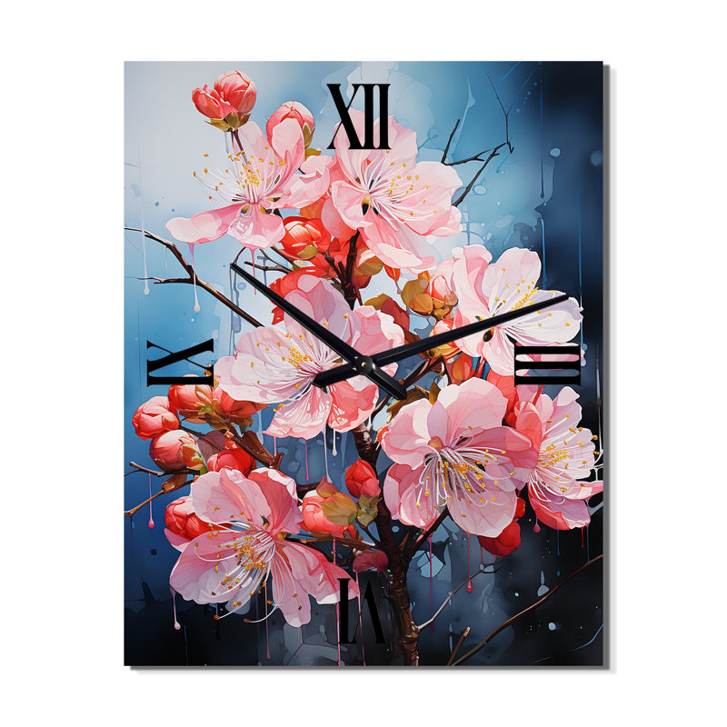 Apple Blossom Cubist Fusion II - Horloges murales florales, H 40 po x l 30 po x P 1 po