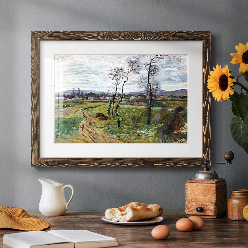 Champ à Gennevilliers, 1877 - Reproduction encadrée rustique avec tableau mat, H 22 po x l 32 po x P 1,5 po, Noyer