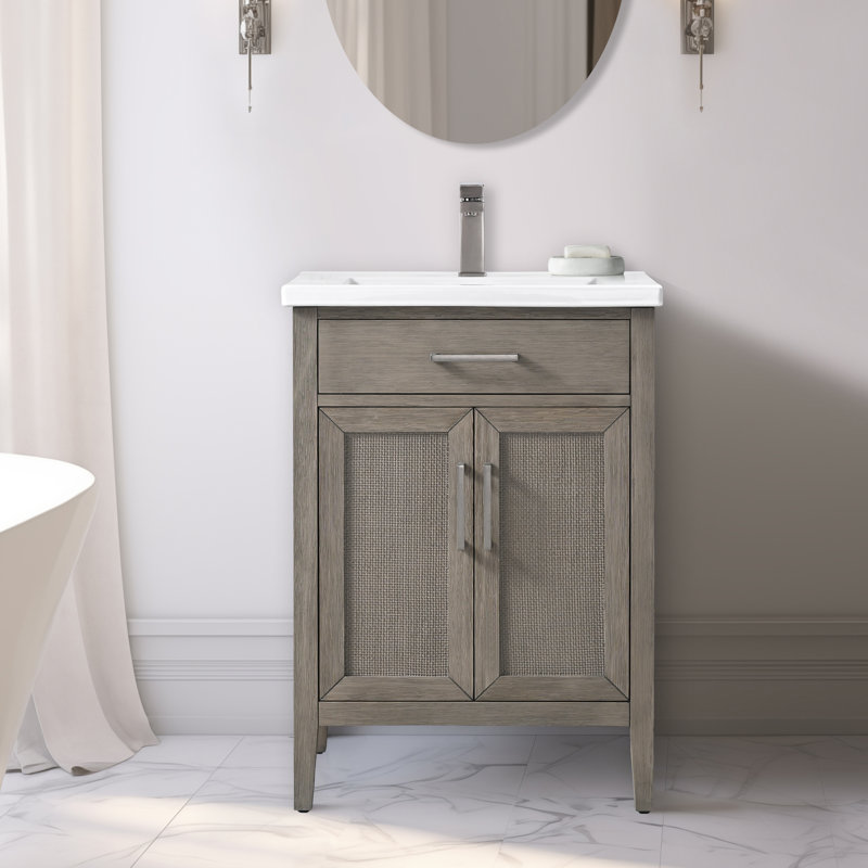 Ensemble de meuble-lavabo simple 24 po Sebastiano, Gris héritage / nickel antique