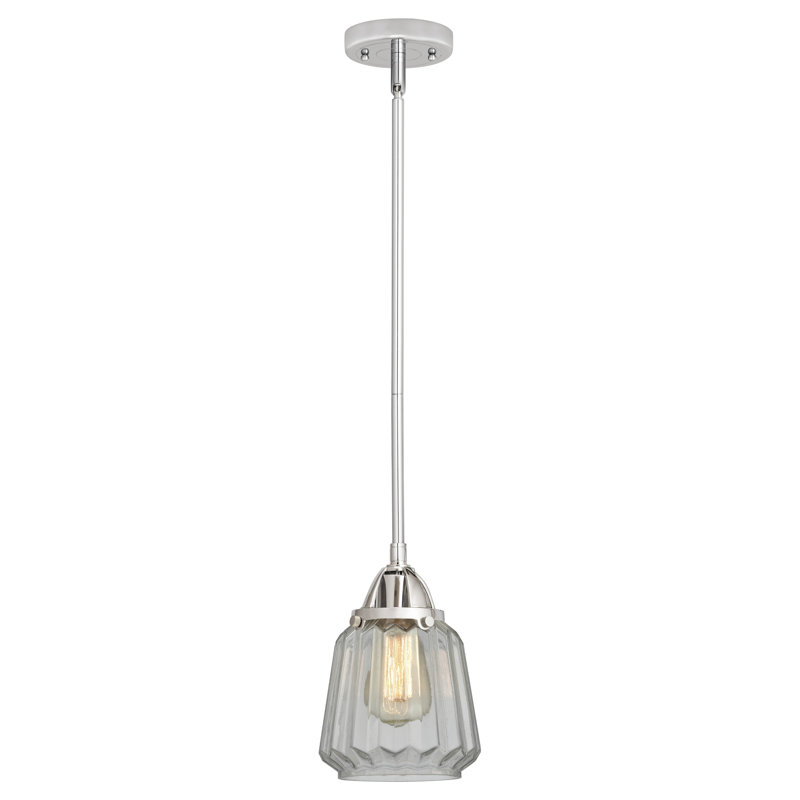 Nouveau 2 - Chatham - Mini-luminaire suspendu à tige 7 po 1 lumière - Ampoule non incluse - - , Clair, Chrome poli