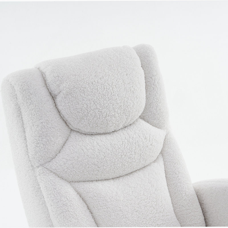 Chaise berçante Teddy en tissu avec repose-pieds réglable, ivoire