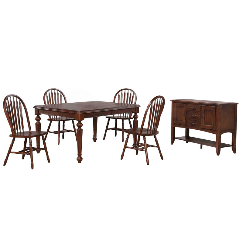Eddi 6 - Person Four Leg Dining Set, 6 Pieces: Table, Bench, 4 Chairs