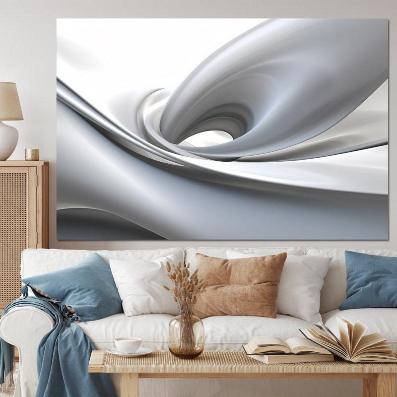 «White Grey Contemplative Abstraction - Abstract Modern Waves», impressions encadrées