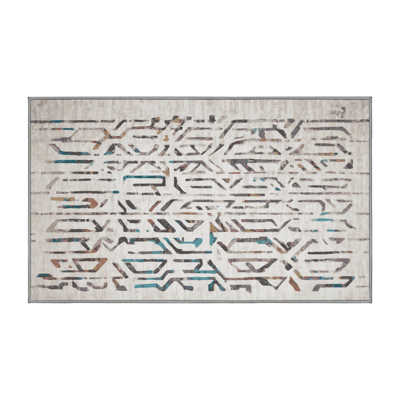 Machine Washable Gray Area Rug, Rectangle 5' x 7'