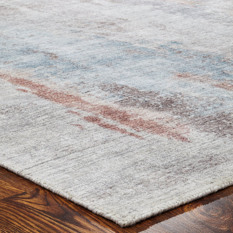 Abstract Area Rug, Tan/Blue/White, Rectangle  7'6" x 9'6"