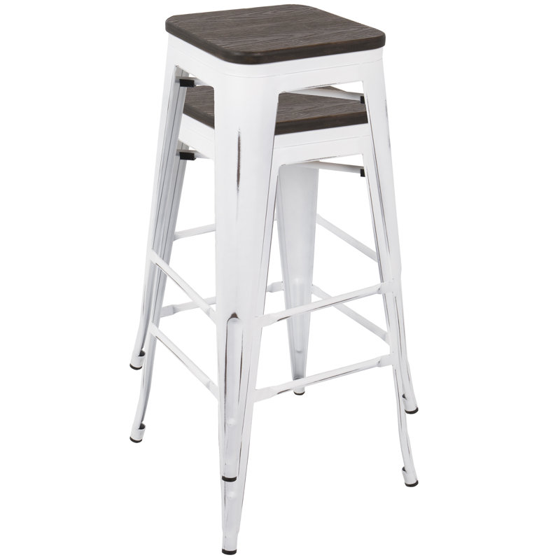  Christie 30" Stackable Bar Stools, Vintage White/Espresso, Bar Stool (30.25" Seat Height)