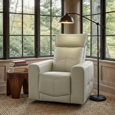 Weddel 37.2" wide Genuine Leather Modern Power Recliner with Swivel and Glider
