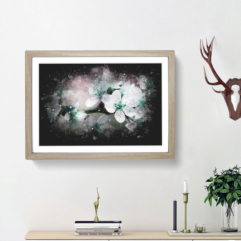 White Cherry Blossom Tree in Bloom - Picture Frame Graphic Art Print, 45cm H x 63cm W x 2cm D, Oak Framed