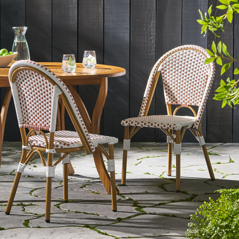 Chaise bistro d'extérieur en ratine et aluminium, ensemble de 2, rouge et blanc rouillé