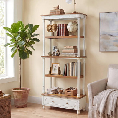 70.8" Retro Bookcase, 4-Tier Bookshelf with Drawer