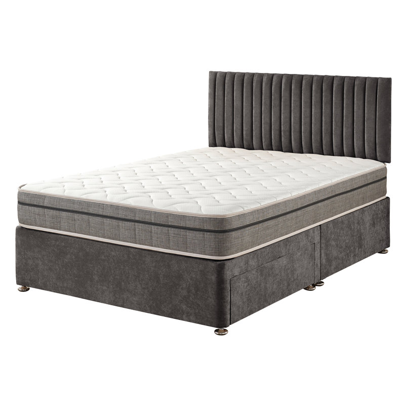 Mykenzie Pocket Memory Divan Bed Set, Small Single (2'6), 2 Drawers, Slate
