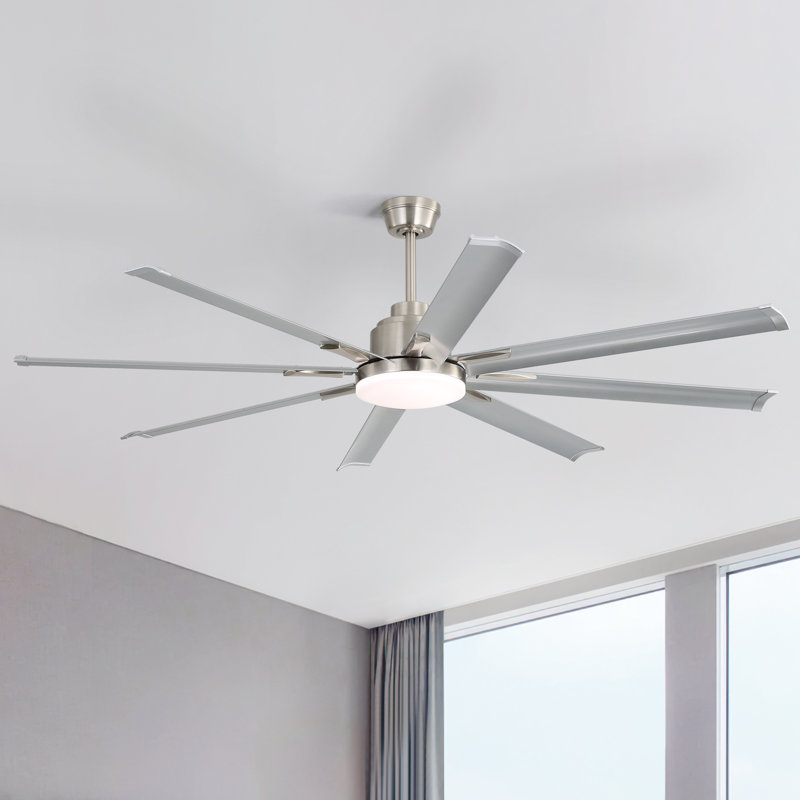 Brixham 8-Blade LED Ceiling Fan, 72", Brushed Nickel with Silver Blades