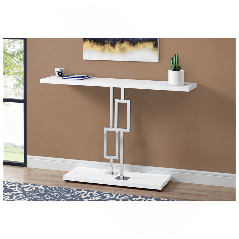 Table d'appoint, console, vestibule, étroit, canapé, salon, chambre à coucher, stratifié blanc brillant, métal chromé, contemporain, moderne