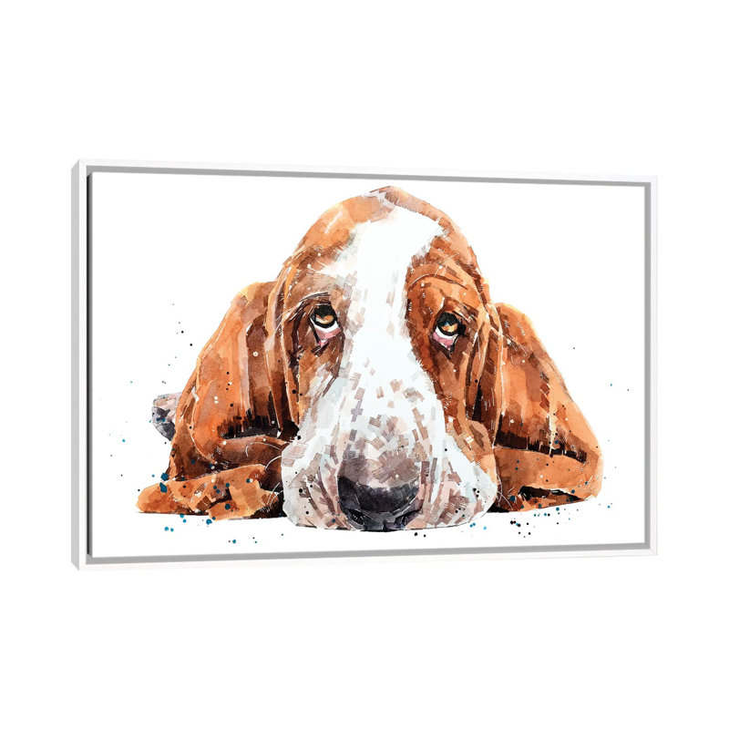 « Basset » par Edwatercolours-impression, Toile blanche encadrée, Pas de tapis, H 26 po x l 40 po x 1,5 po