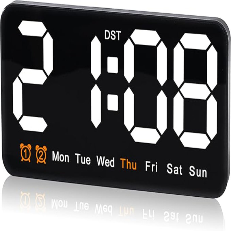 Large Digital Wall Clock,9.5 Inch,Led Alarm Clock With Big Digits,DST,Dual Alarm,3-Level Brightness For Living Room Bedrooms Classroom Decor-White