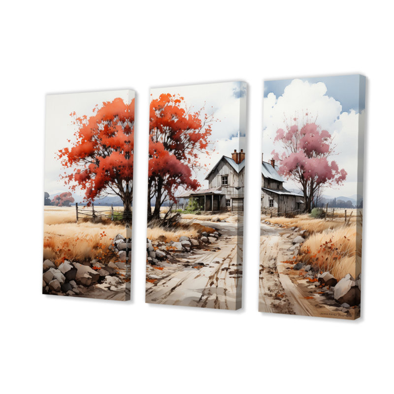 Farmhouse Harmony sur toile, reproduction de 3 pièces, H 28 po x l 36 po