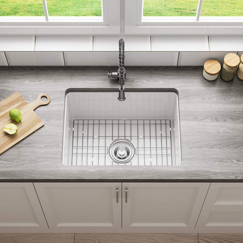  Cozystream 24 in. Undermount/Drop-In Single Bowl White Fireclay Kitchen Sink with Bottom Grid and Strainer