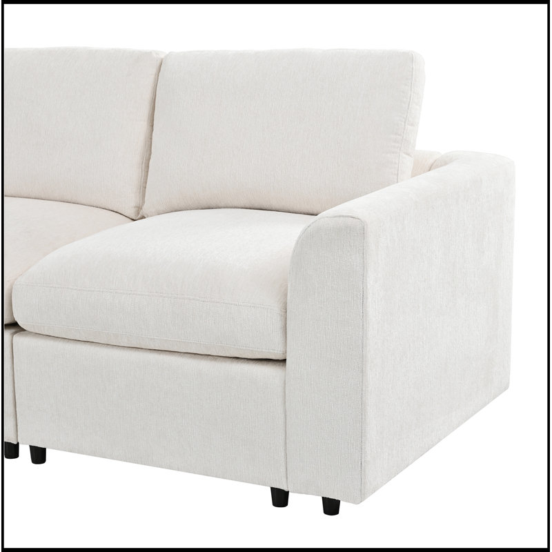 Chenille recouverte de 2 repose-pieds mobiles et 1 coussin décoratif, Beige