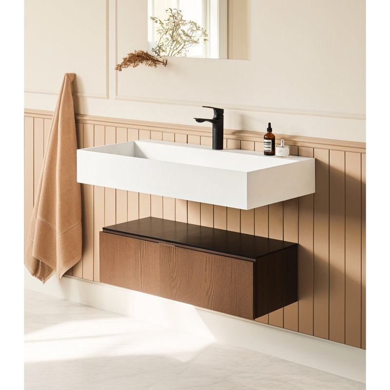 Lavabo à fixation murale 30 po x 18 po à surface solide blanc mat - Accessoire de salle de bain contemporain et élégant pour salle de bain