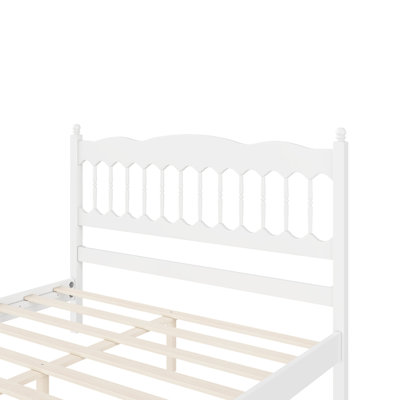 Base de lit en bois grand format de style campagne avec tête de lit à broche, lit plateforme robuste avec support de lattes, aucun sommier requis, assemblage facile