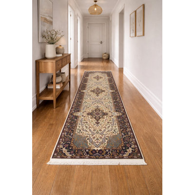 Tapis de couloir oriental en laine noué à la main noir / jaune 2 pi 7 po x 9 pi 8 po Oriental