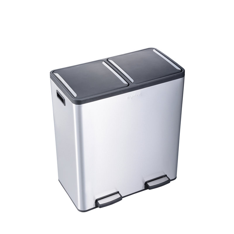 Stainless Steel Dual Compartment Soft-Step Trash and Recycling Bin