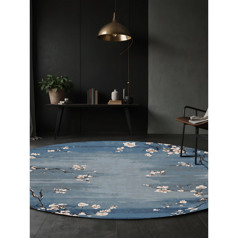 Machine Washable Blue Area Rug, Round 6'