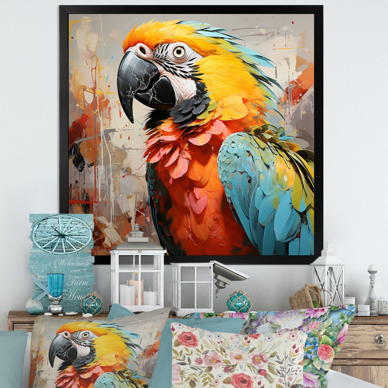 Perroquet jaune tempête tropicale sur toile, H 30 po x l 30 po x P 1 po, Cadre simple noir