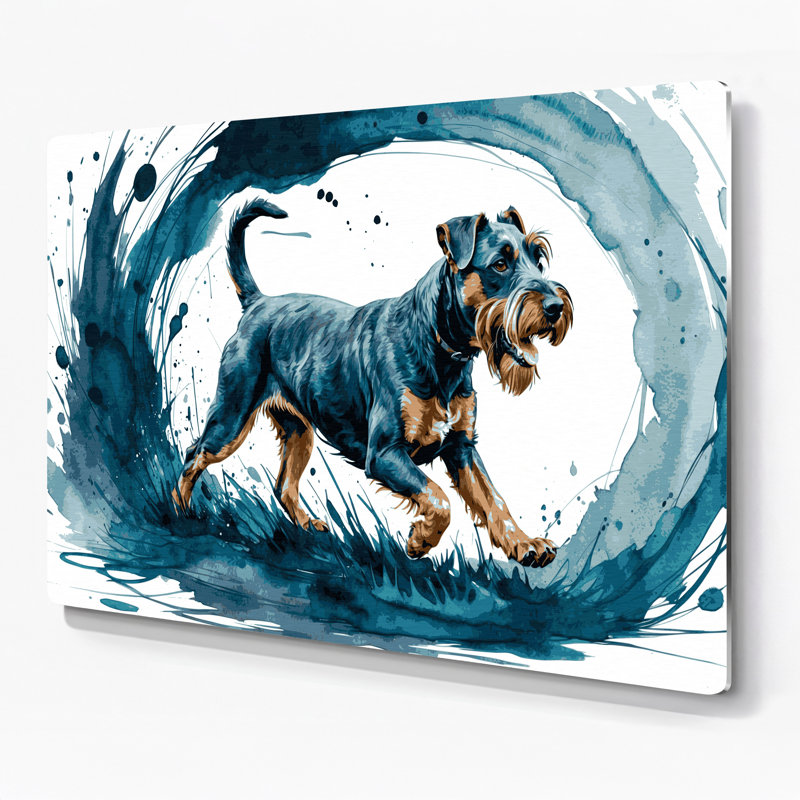 «Dogs Kerry Blue Terrier», art mural en métal vert, H 24 po x l 36 po