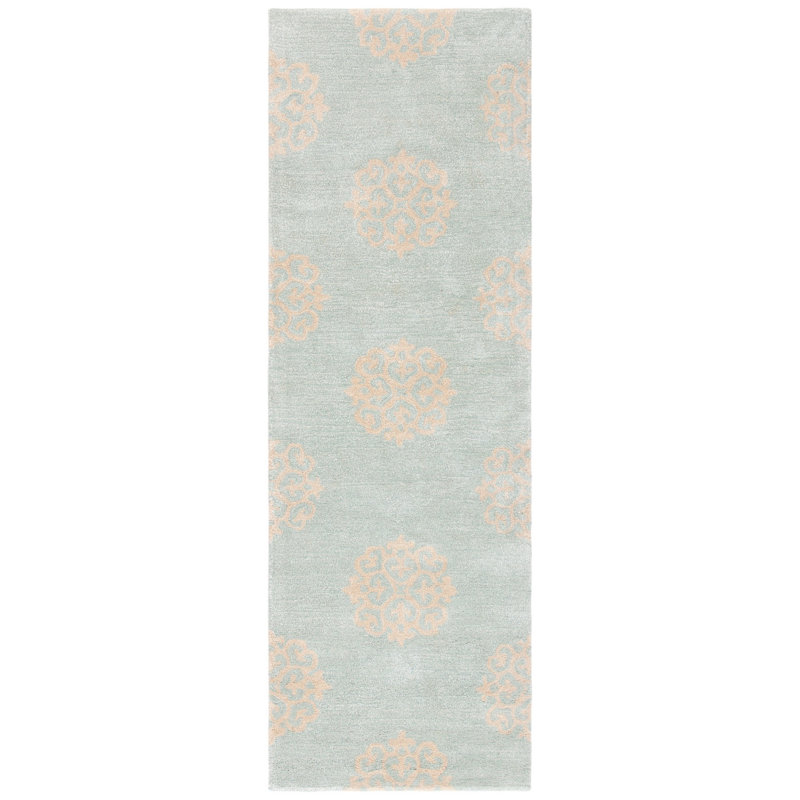 Steve Hand Tufted Wool/Viscose Geometric Rug in Turquoise/Yellow, Runner 2'6" x 8'
