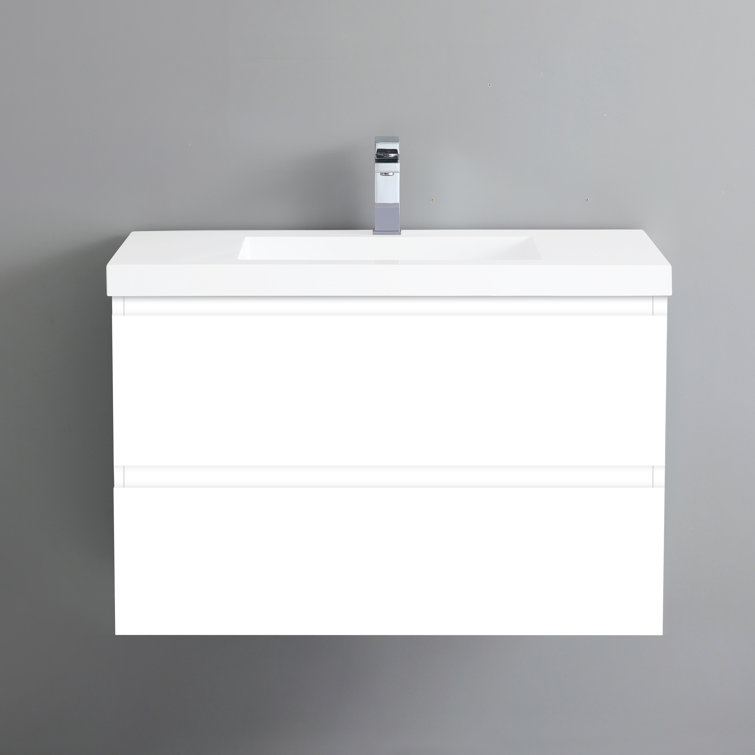 (VANITY HAS CHIPS, SINK IS BROKEN) Tasharra 36" Wall Mount Single Bathroom Vanity with Sink Top Combo Flat Pack