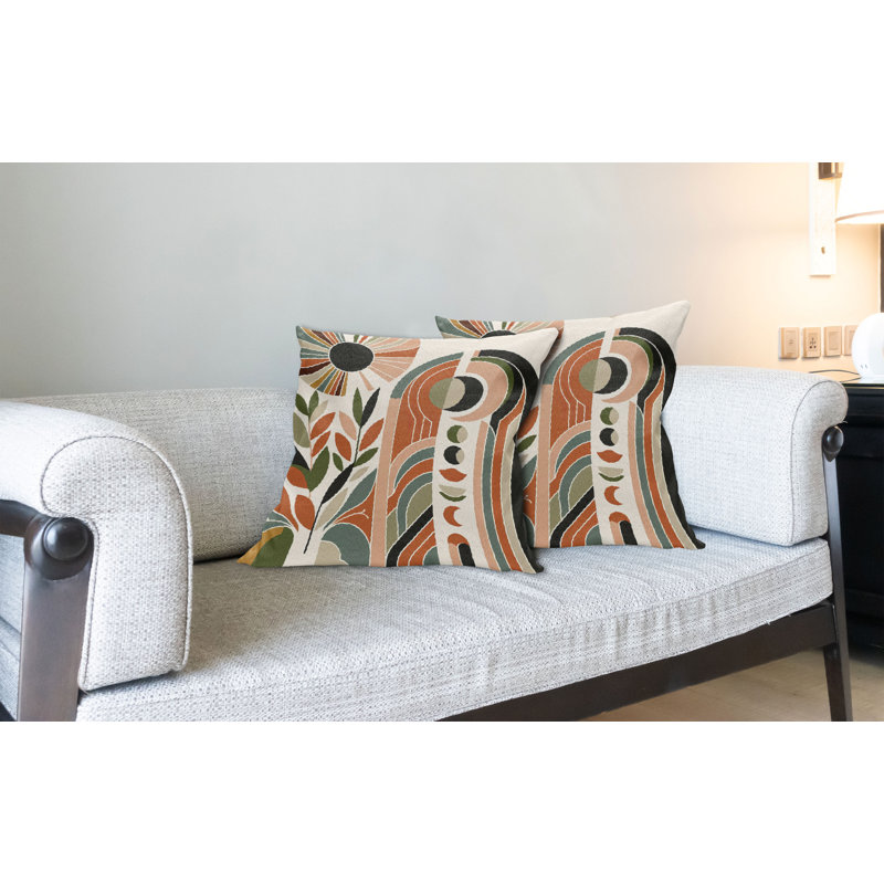 Ensemble de 2 housses de coussin Ambesonne Monstera - vert beige et orange brûlé, Carré, H 24 po x l 24 po