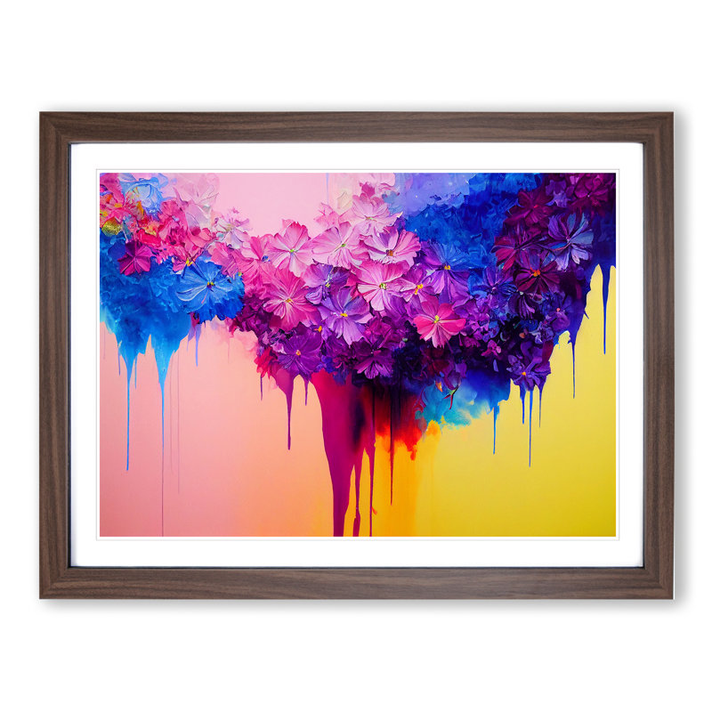 Head Turning Modern Flowers - Single Picture Frame Print, 25cm H x 34cm W x 2cm D, Walnut