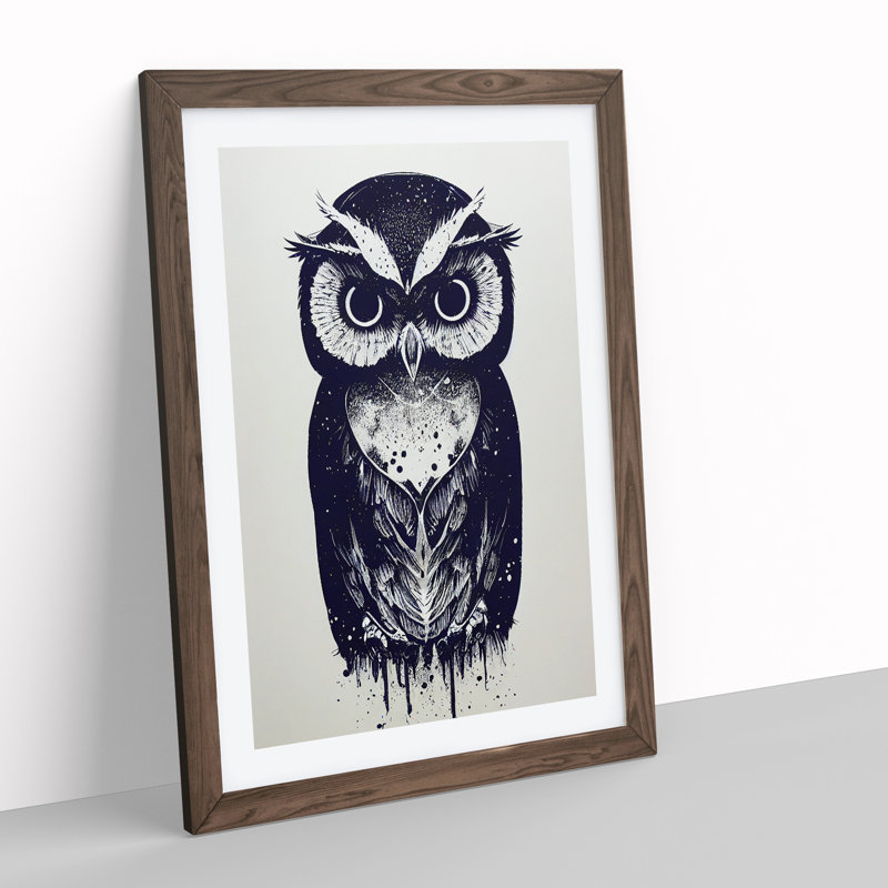 Owl Graffiti - Framed Print, 64cm H x 46cm W x 2cm D, Walnut