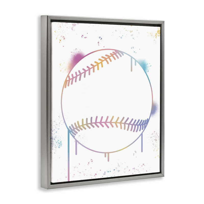 Cadre flottant Graffiti Baseball Drip, design par Marcus Prime, Cadre flottant gris lustré, H 21 po x l 17 po