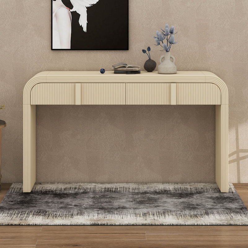 Console avec 2 tiroirs de rangement, table d'entrée moderne à silhouette arrondie, Crème abricot