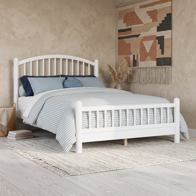 Wood Open-Frame Bed with Headboard and Center Legs