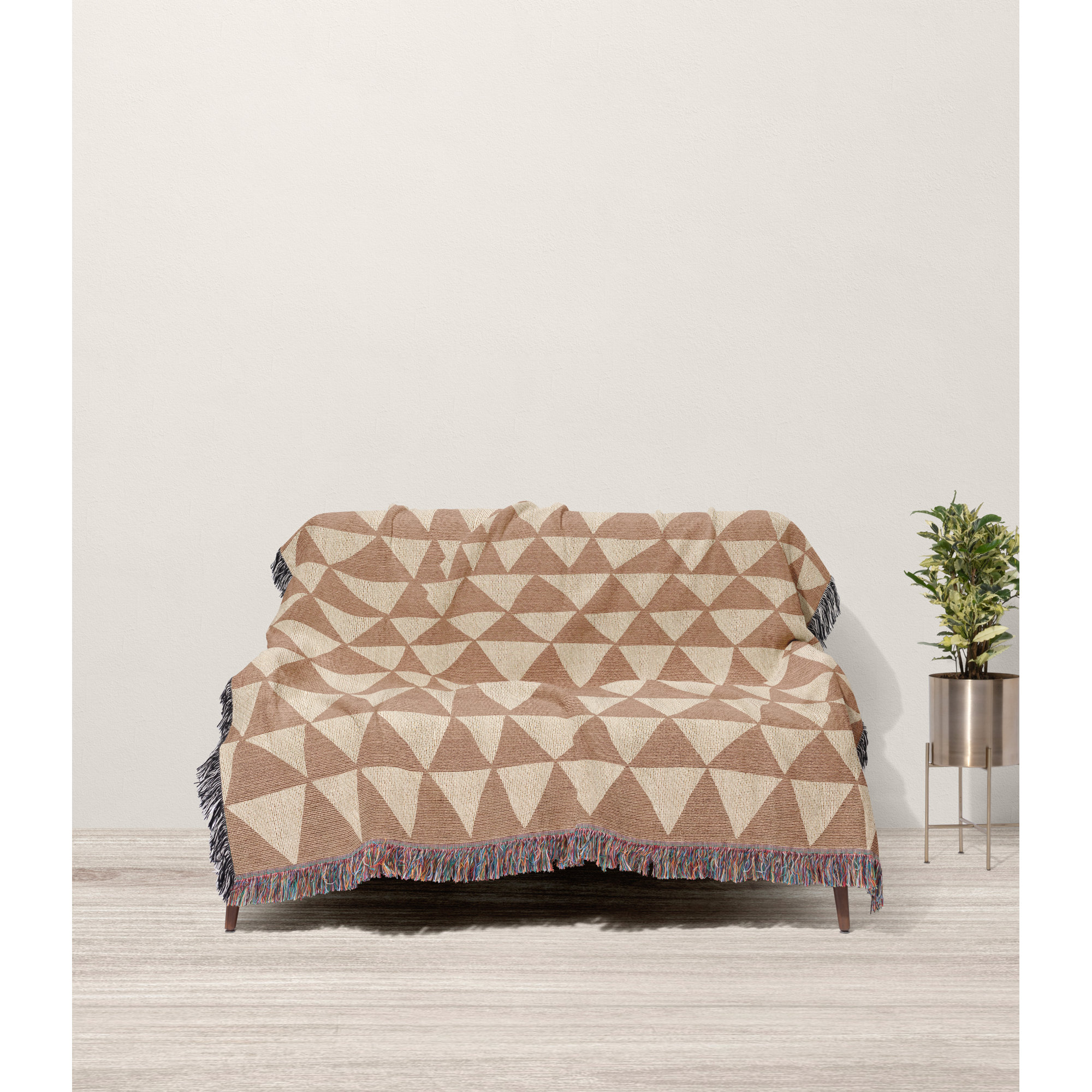 Kelia Cotton Throw Blanket, Throw, Rust/Beige