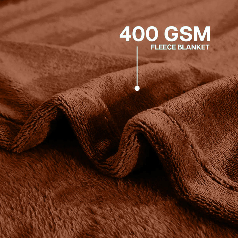 Ultra Soft Plush Faux Fur Reversible Fleece Blanket, 200cm x 240cm, Rust