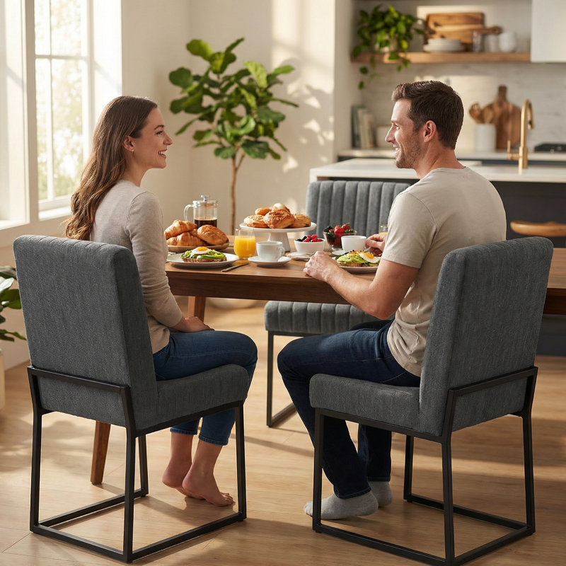 Chaises de salle à manger rembourrées en polyester avec cadre en fer (ensemble de 2), Polyester gris foncé