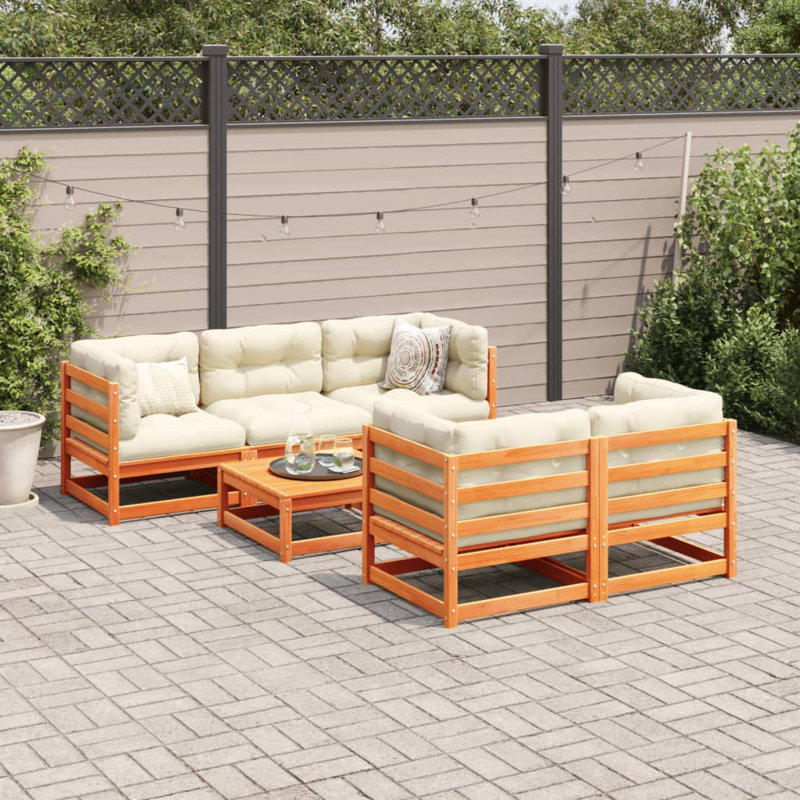  Ensemble de canapé de patio 6 pièces avec coussins en bois de pin brun massif
