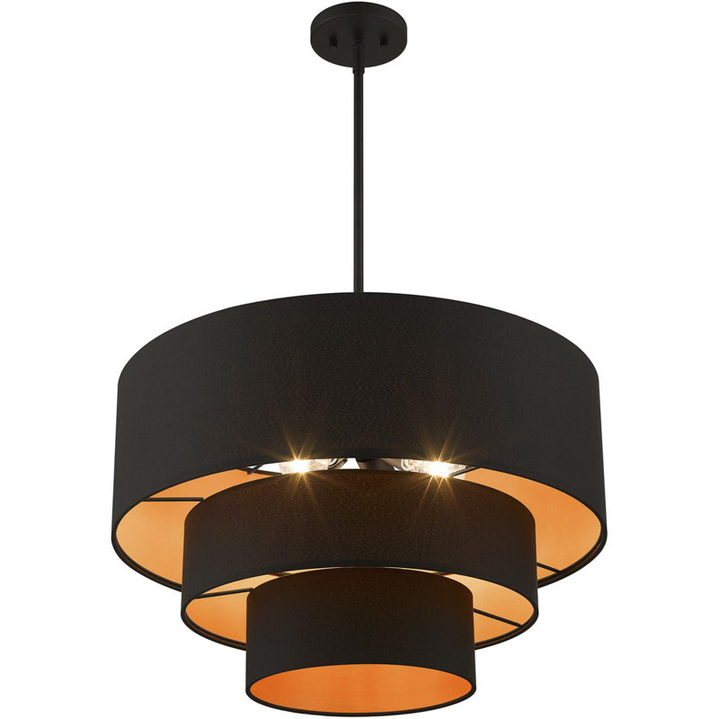4 - Light Drum Chandelier, White, Black, Black