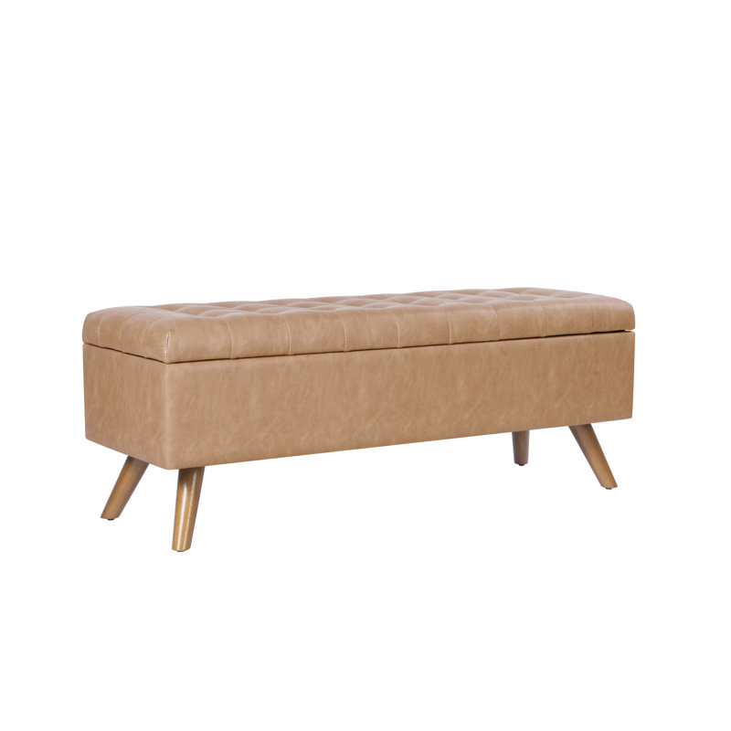  Modern Tufted Storage Bench - Sand Faux Leather