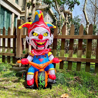 Halloween Inflatable Clown Riding Bicycle with Built-In LED Lights, Day of the Dead Blow-Up Yard Decoration for Lawn, Garden, Home, Indoor & Outdoor Parties
