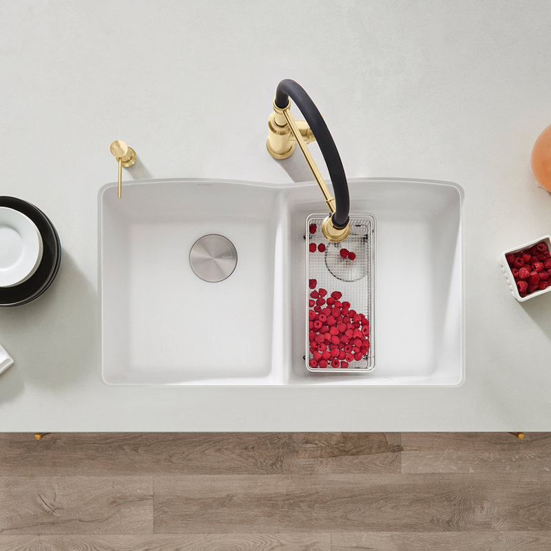 Diamond SILGRANIT 32" L x 19.36" W Double Basin Undermount Kitchen Sink, Truffle