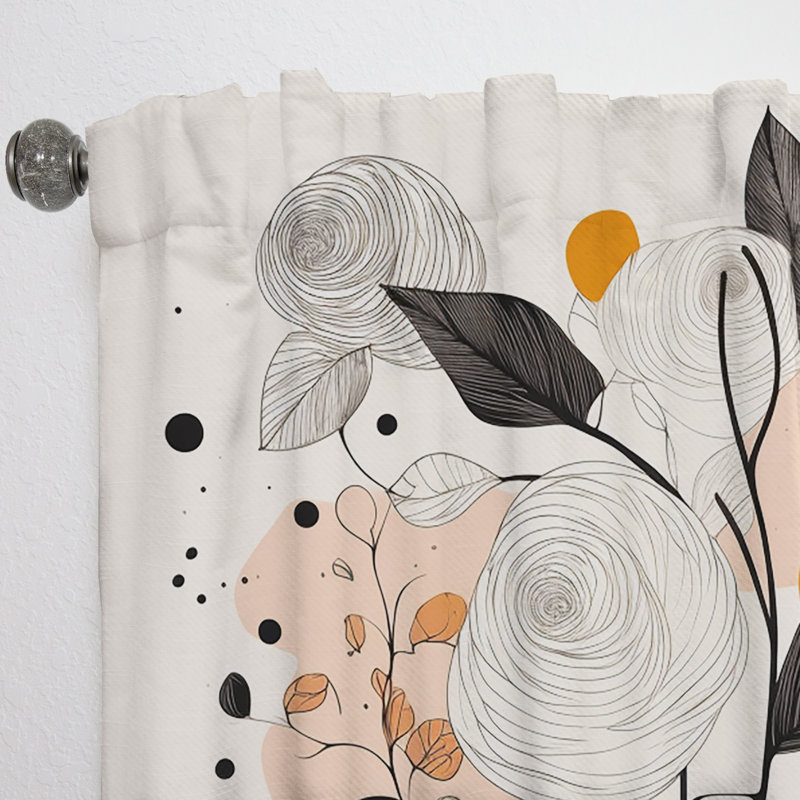 Retro Terracotta Wildflowers Illustration XII - Abstract Velvet Curtain - 1 Panel, 52" W x 95" L