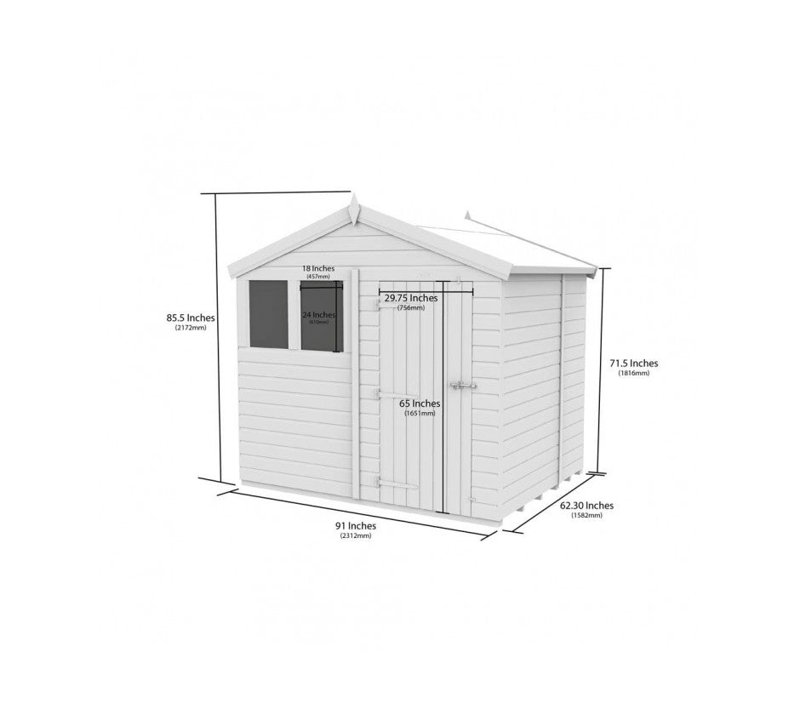 Total Sheds 8ft x 5ft Apex Garden Shed - Double Door - With Windows - Pressure Treated Timber - UK Manufactured