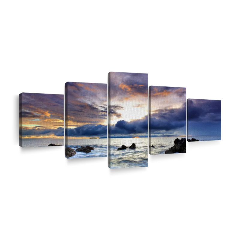 Tempête à Cannon Beach sur toile, ensemble de 5 pièces, H 30 po x l 68 po x P 1,25 po