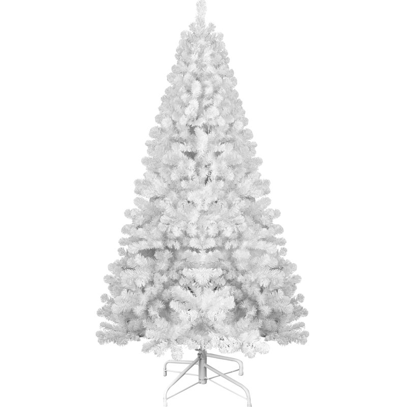 Arbre de Noël blanc moderne de 8 pi avec fil mémoire, 1430 pointes, conception à charnières, arbre de Noël idéal pour les appartements, décoration intérieure facile pour les Fêtes