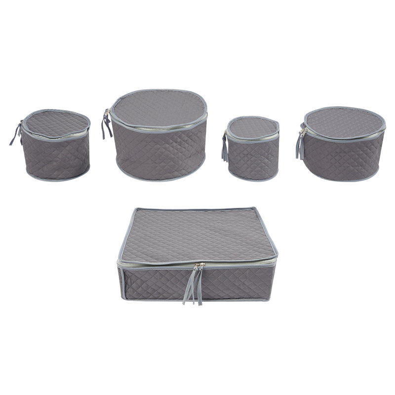 5 Pack Sturdy Plates and Dishes Storage Containers with Lids for Dinnerware, Gray